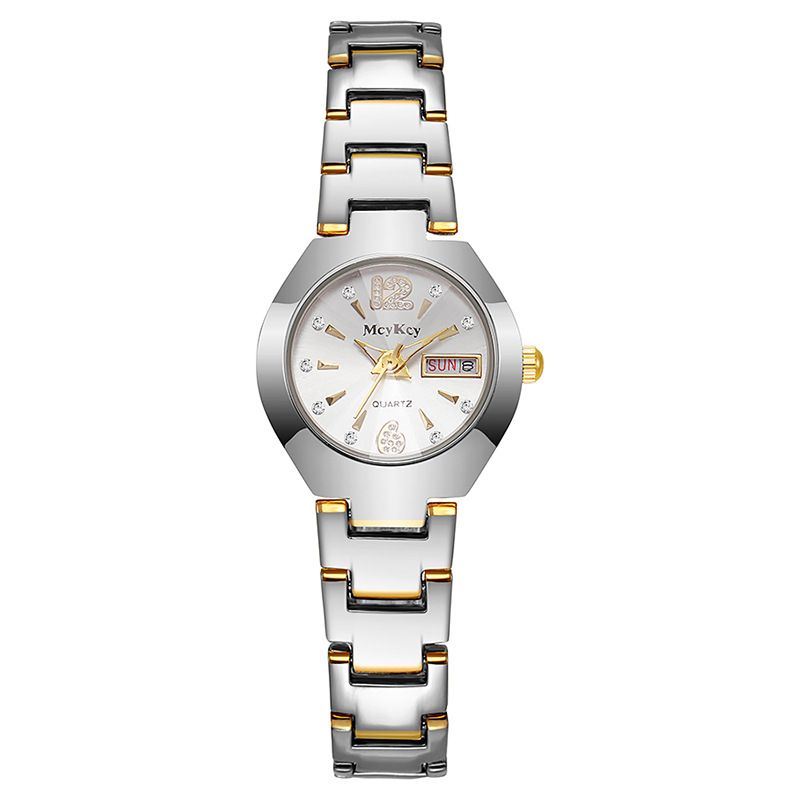 McyKcy New Tungsten Steel Watch With Rhinestones, Digital Round Business Quartz Men's Watch, Gold And Silver_voghion.com