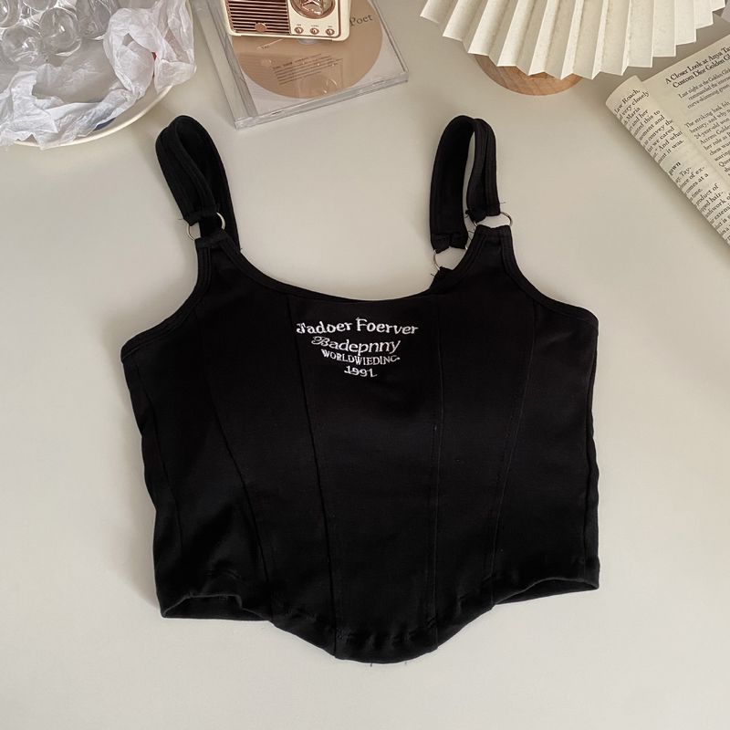 Lingerie féminine d'été, sous-vêtements, Hot Girl Pure Desire Fashion Letter, petite camisole avec coussinet de poitrine, vêtements d'extérieur slim pour filles_voghion.com