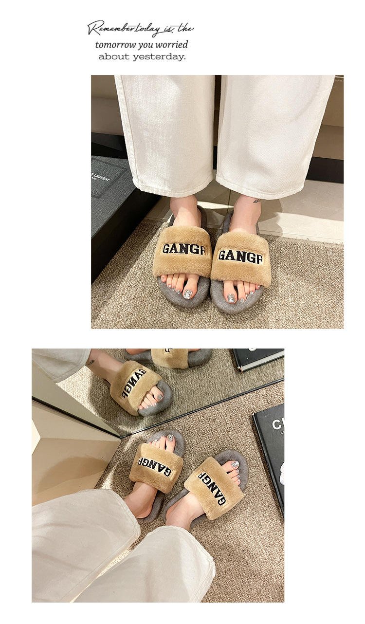 Retro-Abend sanfter Herbst und Winter tragen weiße Pelzschuhe Französische Damenschuhe dickbesohlte Fellpantoffeln weichbesohlte Plüsch-Drag_voghion.com