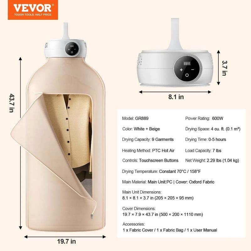 Portable Apartme Timer With Dryer And Bag LED Clothes With 5-H Dryer Dryer Display Heating Clothes Mini Foldable PTC For Dryer_voghion.com