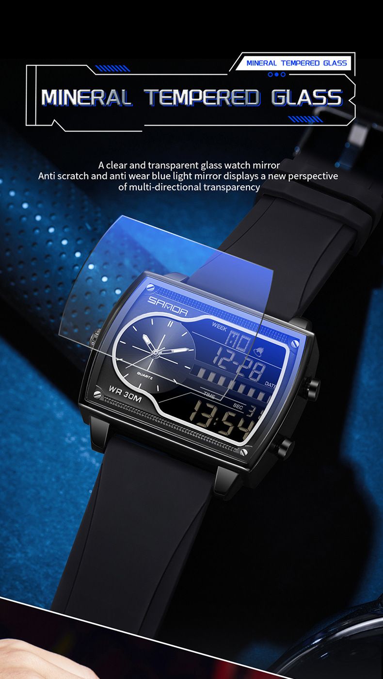 Multifunctional Digital Analog Quartz Watch With Alarm, Stopwatch, Waterproof & Night Light - Stylish Unisex Design Alarm Clock Square Watch_voghion.com