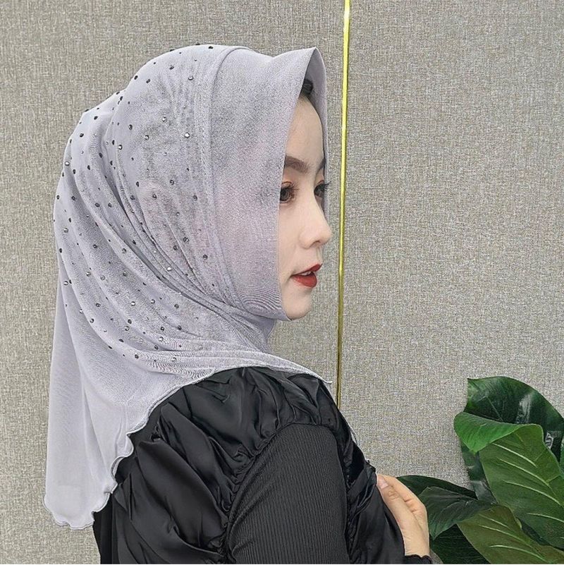 Muslim Scarf Summer New Convenient Double Layer Mesh Hot Drilled Easy Hui Women's Headcover_voghion.com