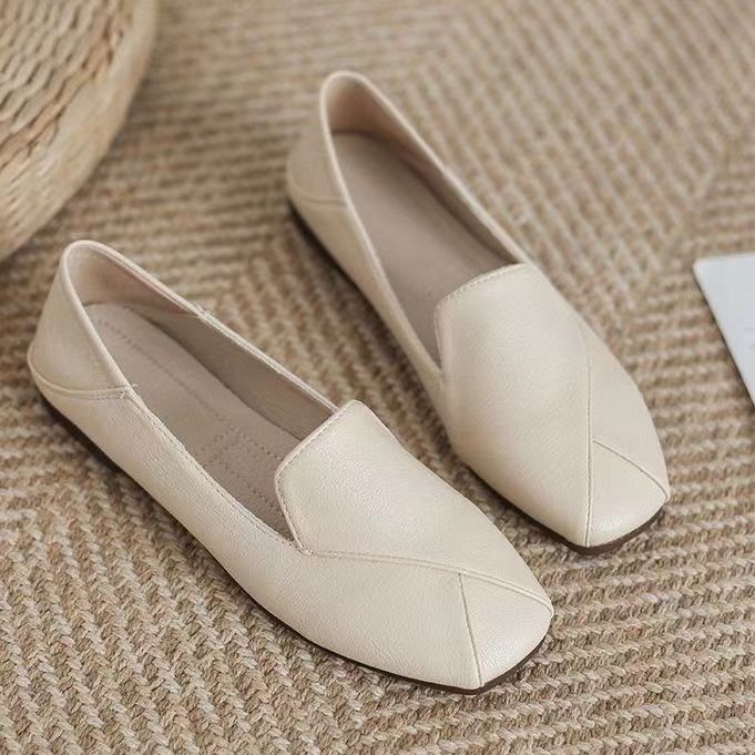Square-headed Single Shoes Female Lazy Person Pedals British Shoes Trendy Soft-soled Fairy Small Leather Shoes_voghion.com