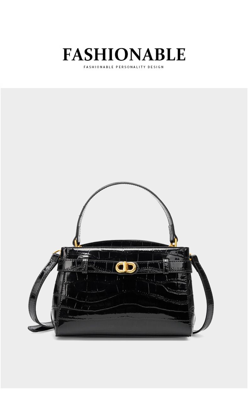 Large Size Women's High End Crocodile Pattern Lock Small Square Bag New Genuine Leather Handbag Commuter Messenger Bag_voghion.com