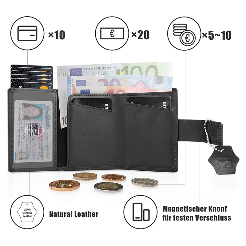 Kreditkaart Case Mini Portemonnaie mat Zip Mënz Portemonnaie Männer RFID Schutz Echt Lieder Kaart Portemonnaie Kleng Aluminium Kaart_voghion.com