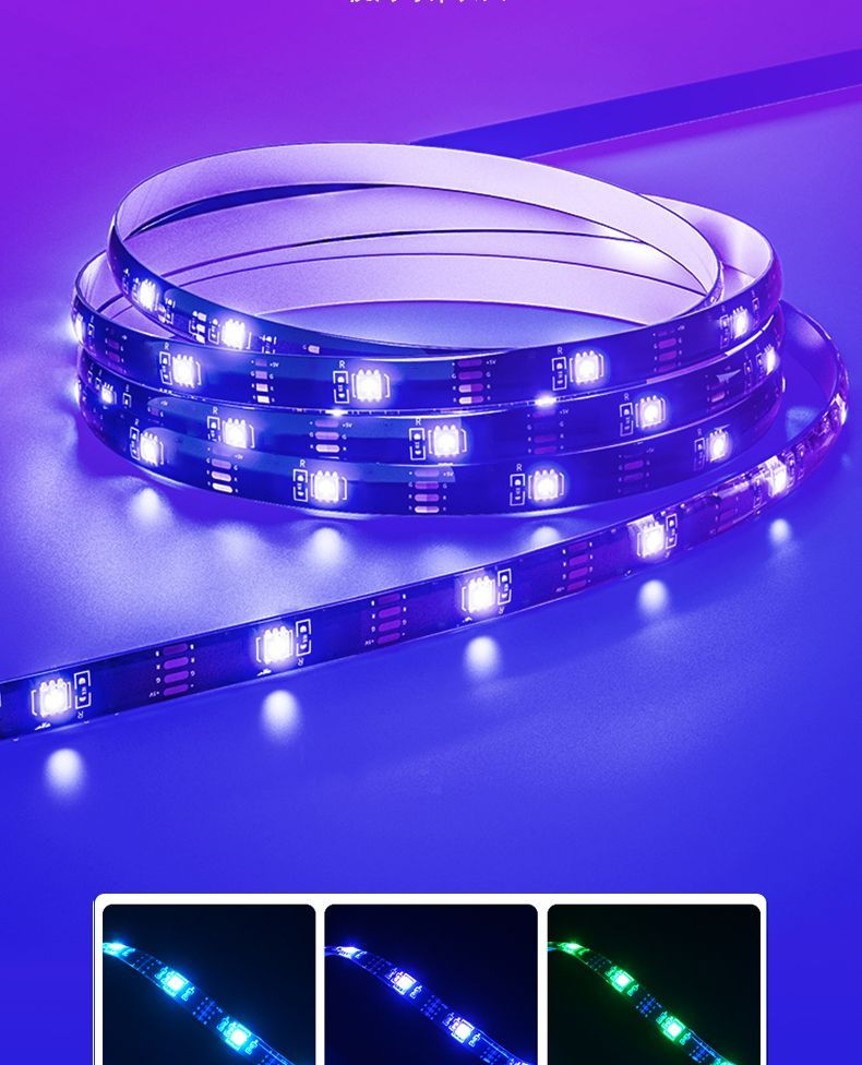 Striscia LED Bluetooth autoadesiva 5V per giochi da tavolo, atmosfera sensibile al suono, sfondo TV USB con cambio colore RGB_voghion.com