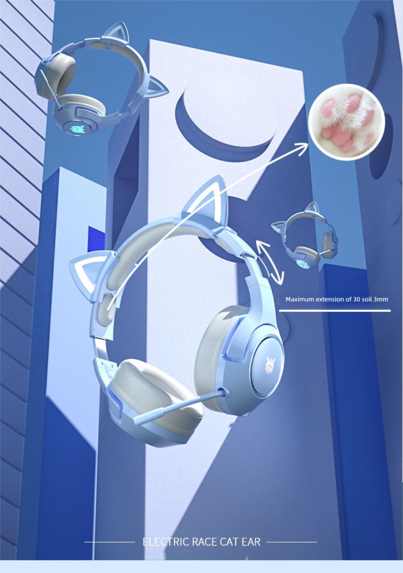 Over-Ear Headphones Gaming Wired Cat Ear Noise Cancelling For Girls PUBG CF Laptop Headset_voghion.com