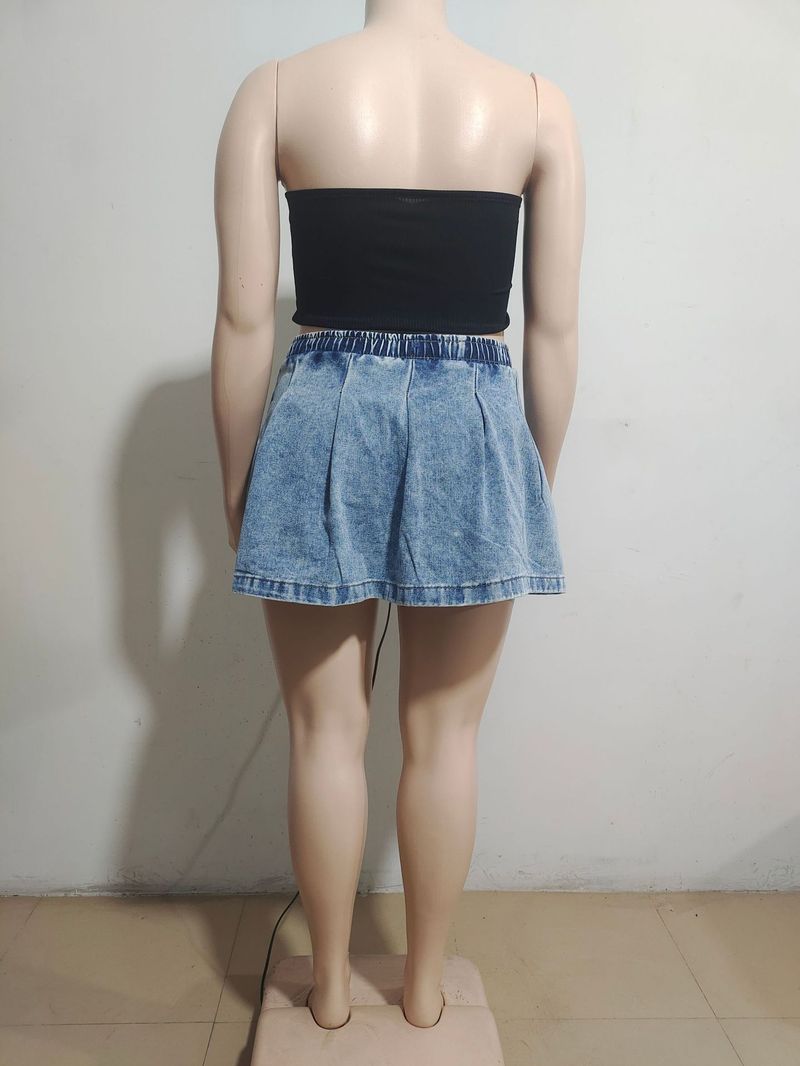 Jeansrock mit hoher Taille für Damen – Sexy Minirock mit Rüschen für den Sommer, lässiger Stretch-Schnitt, A-Linien-Stil_voghion.com