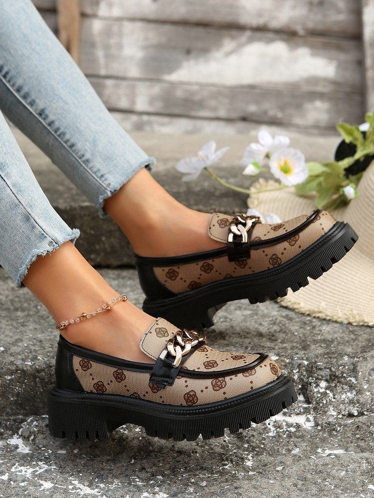 Nye runde hoved flade dameloafers med tryk_voghion.com