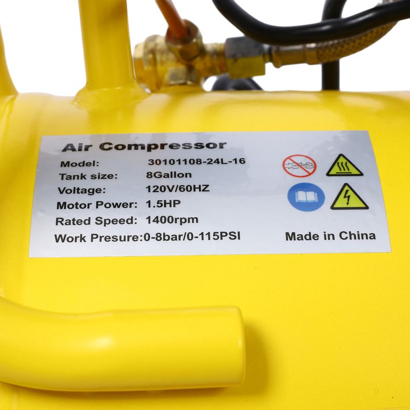 1.5HP Silent Oil-Free Air Compressor 8 Gallon, Oil-Free, Electric Shop Air Compressor Portable,Lightweight With Wheels, 70 DBA Noise Level, With Automatic Drain Valve,Yellow_voghion.com