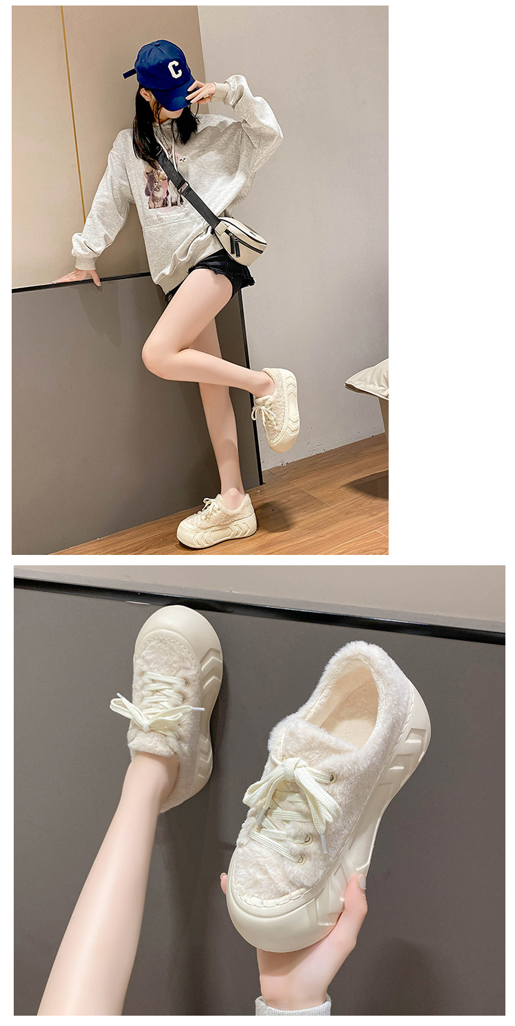 Scarpe da donna per capispalla autunnali e invernali, scarpe di cotone con suola spessa e velluto, scarpe pelose giganti, scarpe con zeppa stringate a punta tonda,_voghion.com