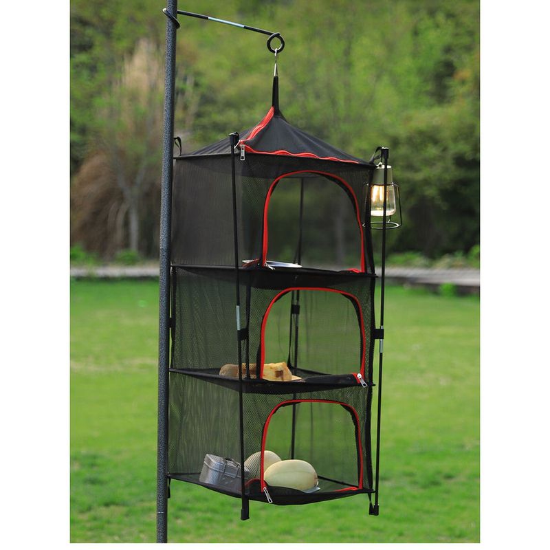 Outdoor Multifunctional Folding Fish Camping Fruit Vegetable Clothes, Hanging Drying Net, With Bracket To Prevent_voghion.com