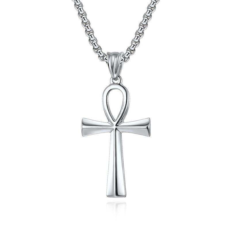 Collana Ankaka in acciaio inossidabile con ciondolo a croce in acciaio al titanio e nicchia unica_voghion.com