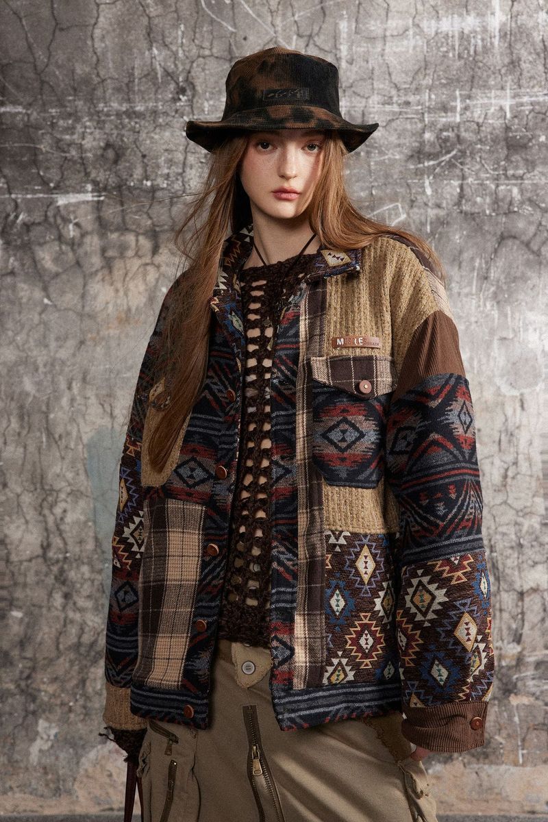 Eon Modish 25 Autumn New American Street Fashion Ethnic Style Patchwork Jacket Coat_voghion.com