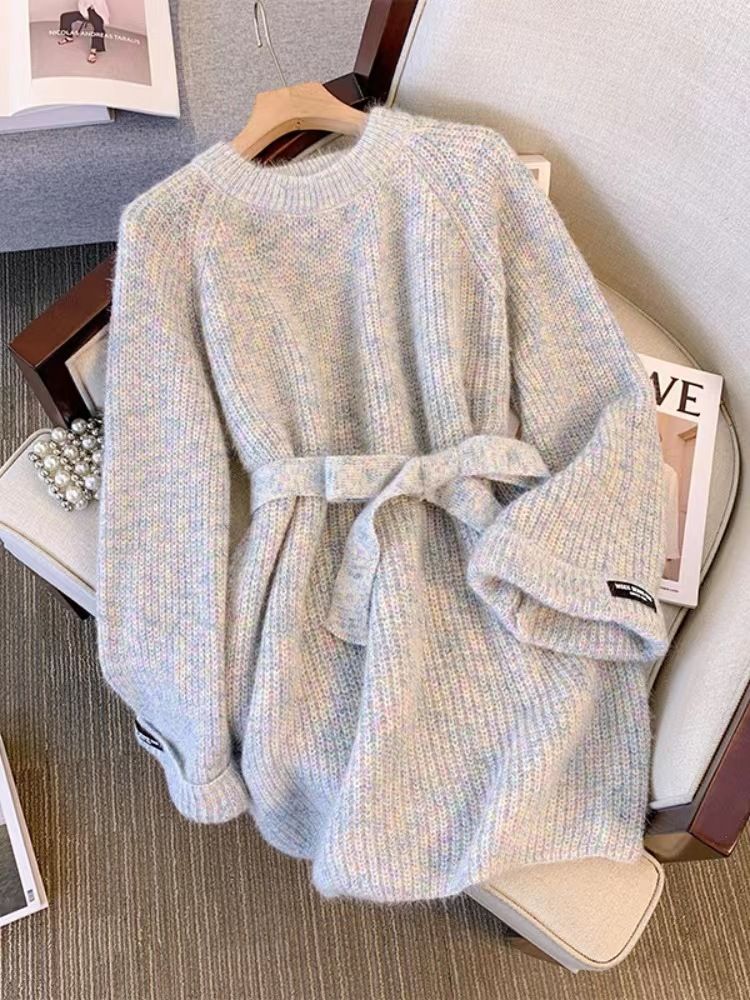 Mädchen Koreanisches Plus Size Rundhals Strickkleid Herbstmode Damenmode Lässiger Stil Leicht mollig MM Schlankmachend Mittellang_voghion.com