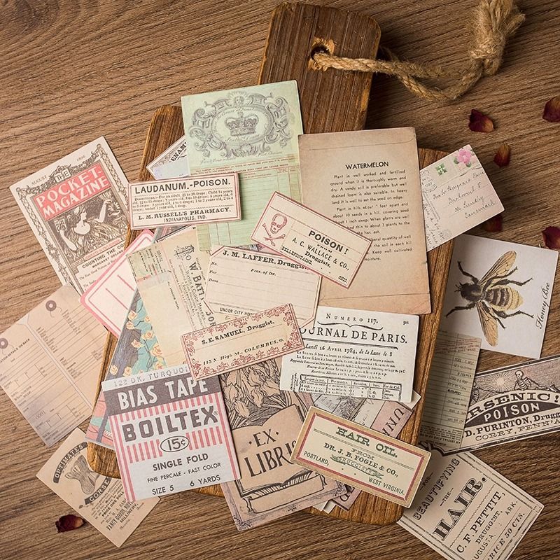 Stationery Sticker Junk Journal Retro Material Handbook Sticker Pack Posters Pictorial English Bills Music Sheet Old_voghion.com