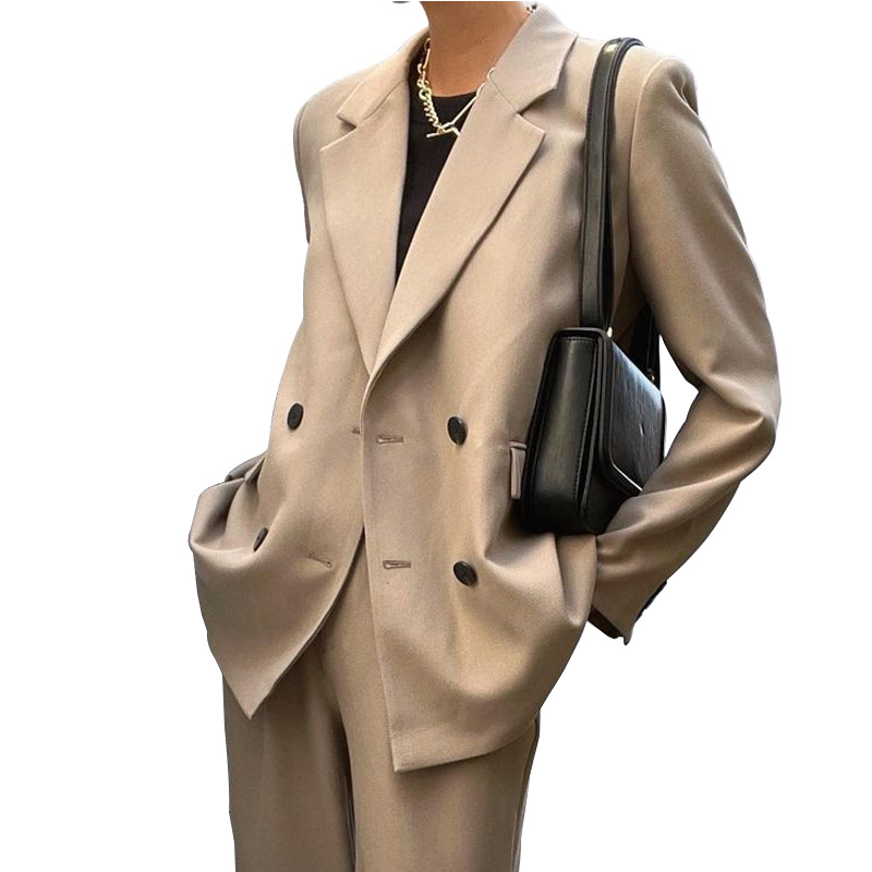 Vêtements pour femmes automne et hiver nouveaux vêtements pour femmes couleur unie costume décontracté pantalon mode costume deux pièces_voghion.com