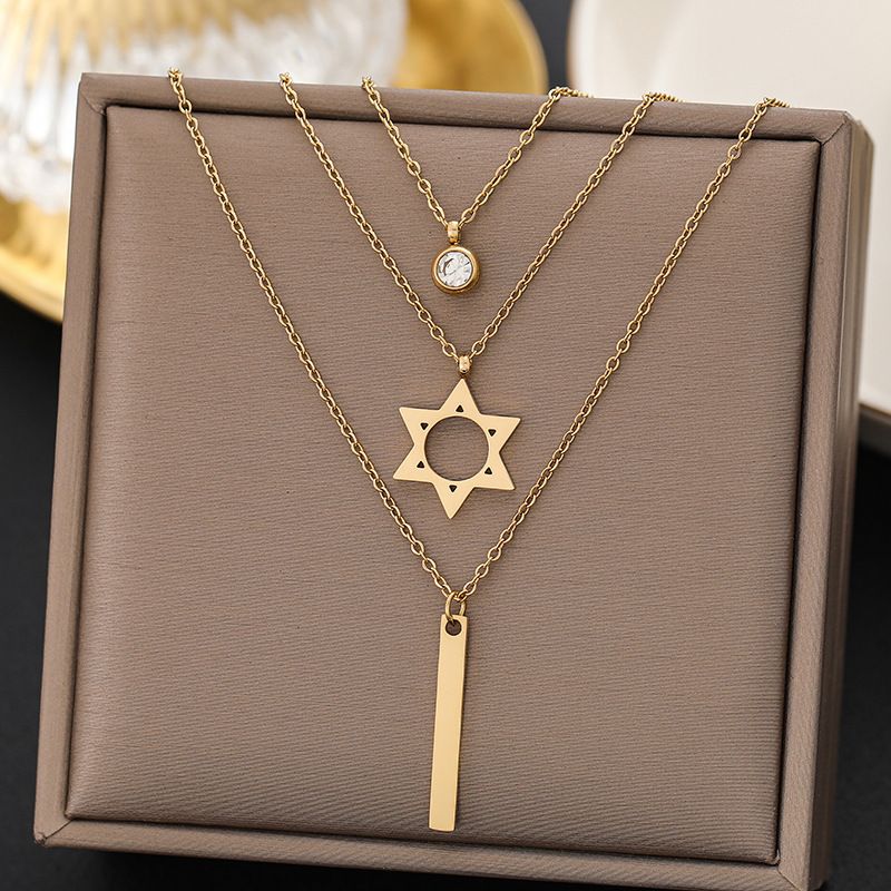 Geometric long sparkling six pointed star double layered necklace for women's fashion, simple fashionable with diamond_voghion.com