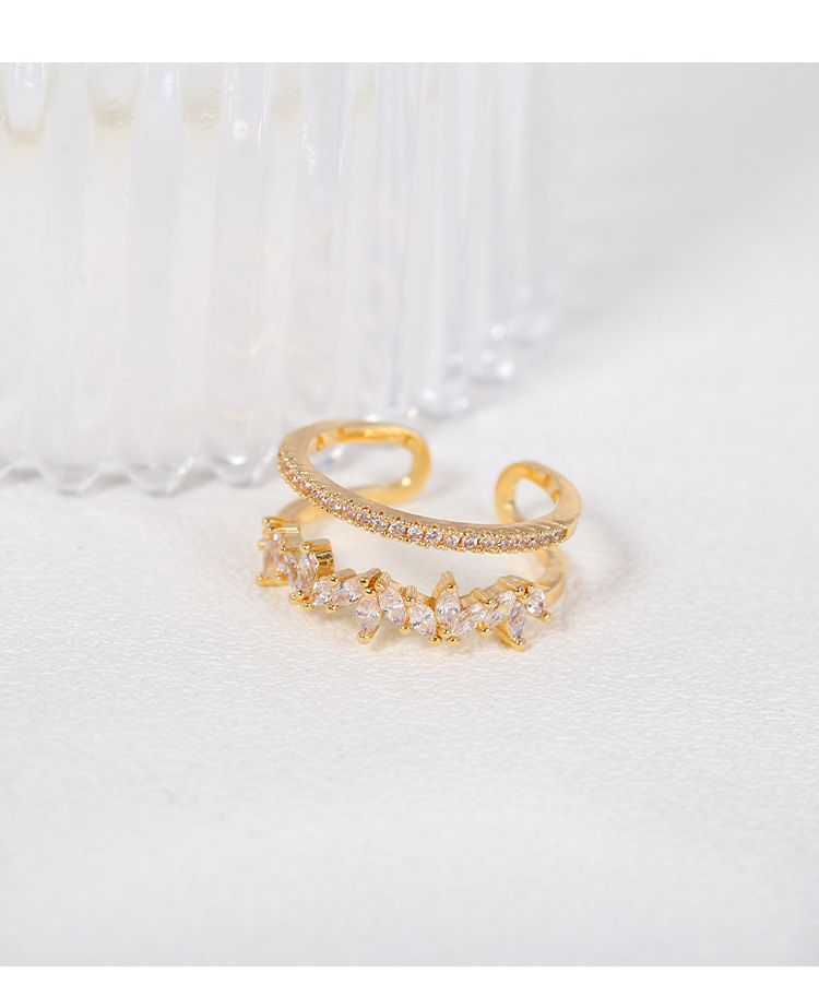 Anillo de diamantes de alta gama con diseño de nicho de lujo ligero, estilo frío femenino, personalidad de moda exquisita, anillo abierto_voghion.com