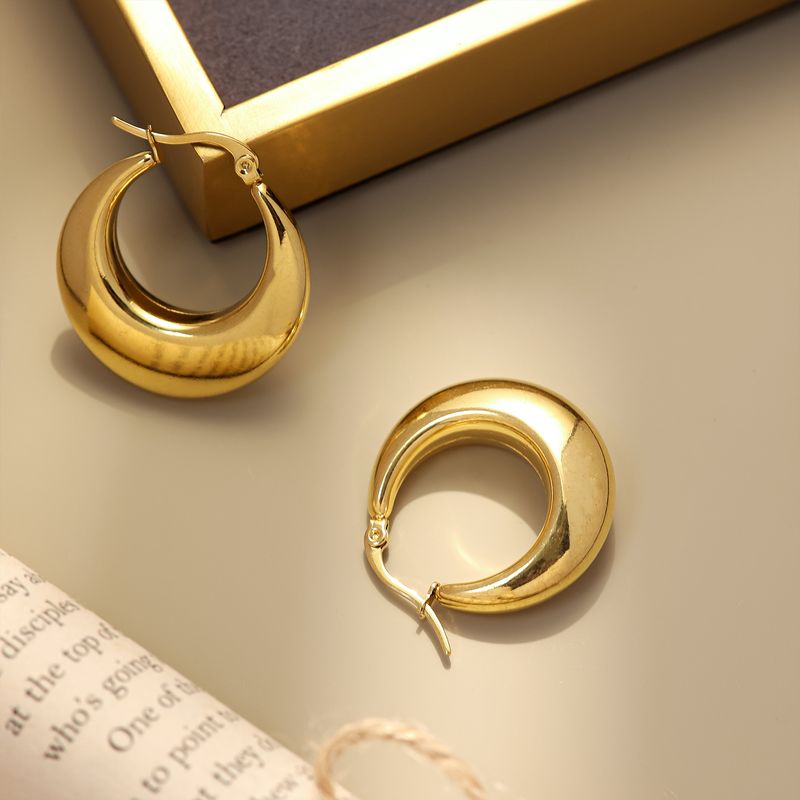 Orecchini geometrici solidi e lisci in acciaio inossidabile, semplici e alla moda, di alta qualità, con polsini dorati._voghion.com