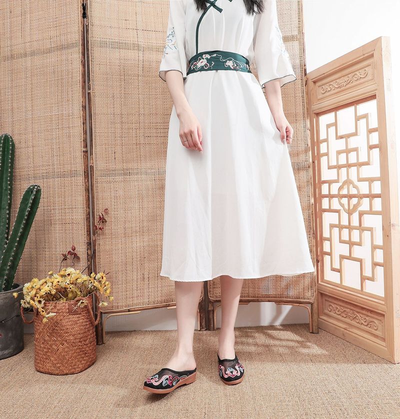 Slippers, Mesh Embroidered Fabric Shoes, Summer Cow Tendon Soles, Casual Women's Outerwear Sandals_voghion.com