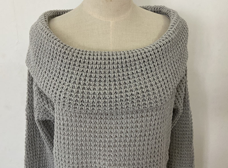 Women's one-line collar off-shoulder lapel sweater loose large version solid color sexy sweater_voghion.com