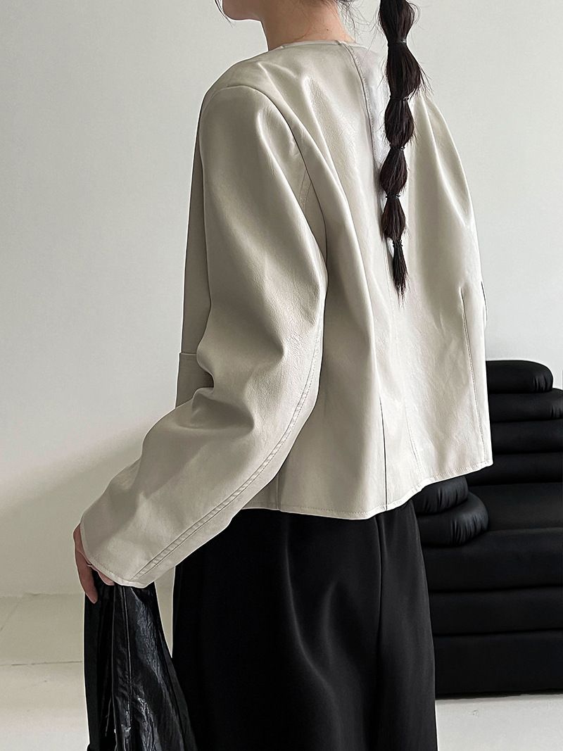 Dames slim fit PU leren jas met enkele knoopsluiting - Koreaanse stijl cropped bikerjack voor de herfst, casual en veelzijdige bovenkleding_voghion.com