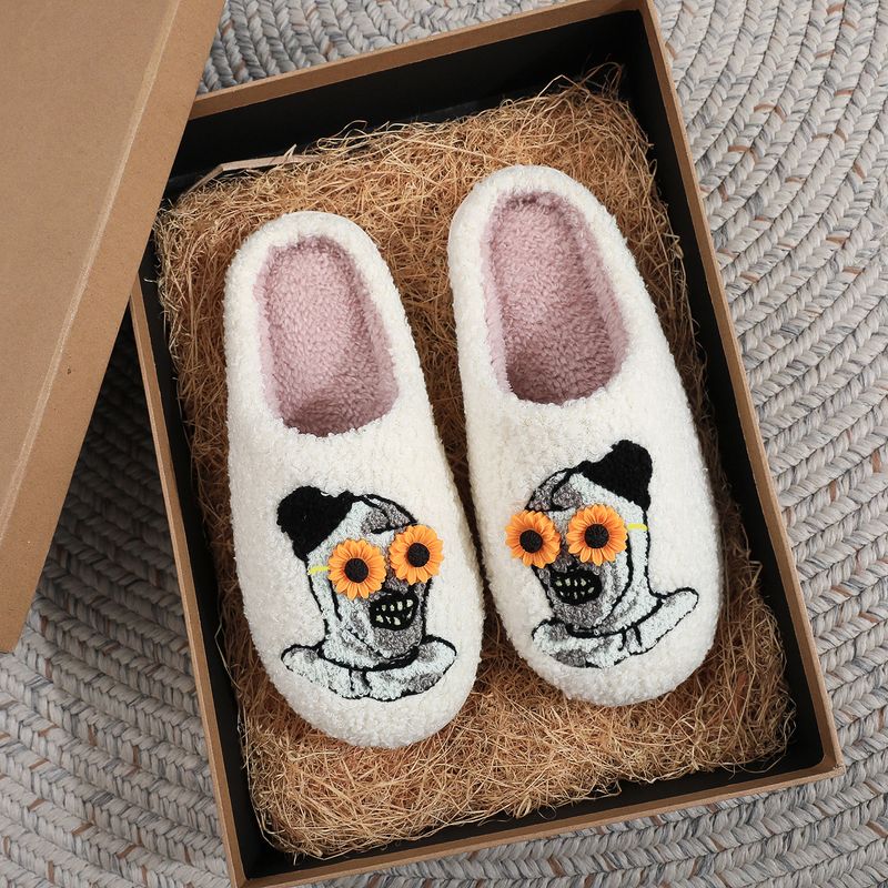 Halloween Weihnachten Nächte Horror Clown Bestickte Baumwolle Männer Frauen Herbst Winter Plaid Fell Hausschuhe_voghion.com