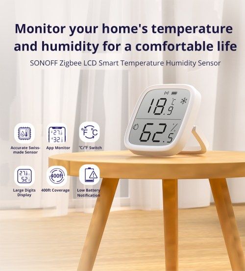 Capteur d'humidité et de température intelligent Zigbee SONOFF SNZB-02D avec écran LCD, fonctionne avec l'application eWek, pour Alexa Google Home Assistant_voghion.com