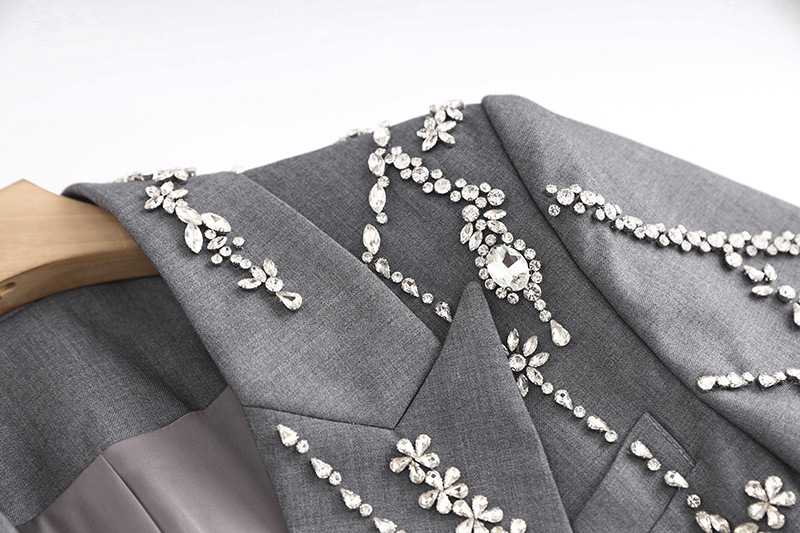 Women's Clothing Middle Eastern Style Super Heavy Beaded Suit Dress Gray Temperament Dress Skirt_voghion.com