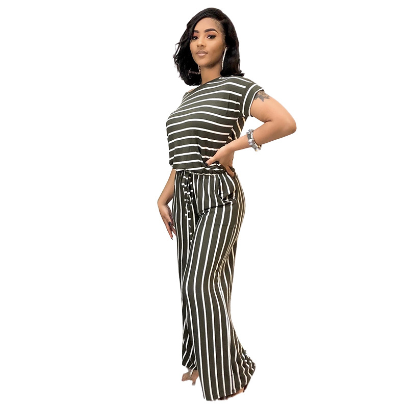 striped printed knitted stretch style women's plus size jumpsuit_voghion.com