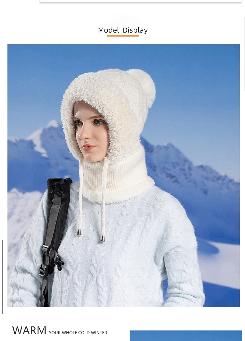 Passamontagna invernale da donna in lana lavorata a maglia in velluto, protezione per le orecchie, maschera soffice, collo con copertura termica integrata, cappello da donna_voghion.com
