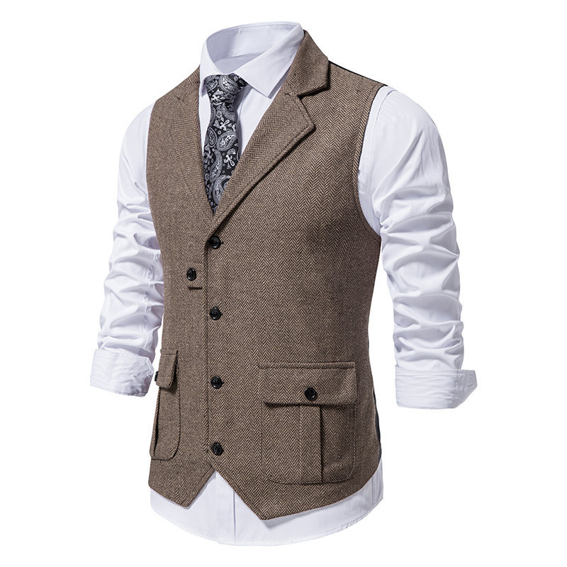 2024 Casual Business Herringbone Wollanzug, Weste, Männernei Stil_voghion.com
