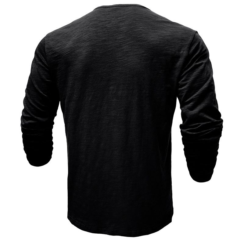2025 Langarm Herren Top Frühling Herbst Bambus Baumwolle Einfarbig Knopf Henley Shirt Männer_voghion.com