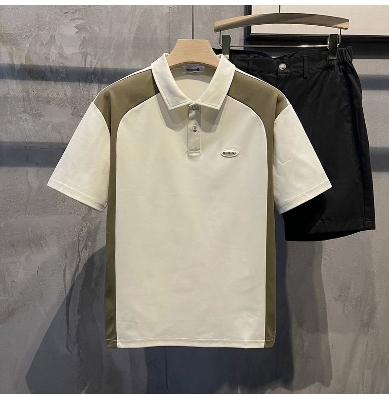 LUUD Men's Summer Cool Fabric Short Sleeve Paul Shirt Trendy Brand Color Blocked Collar Micro Wide Polo T_voghion.com