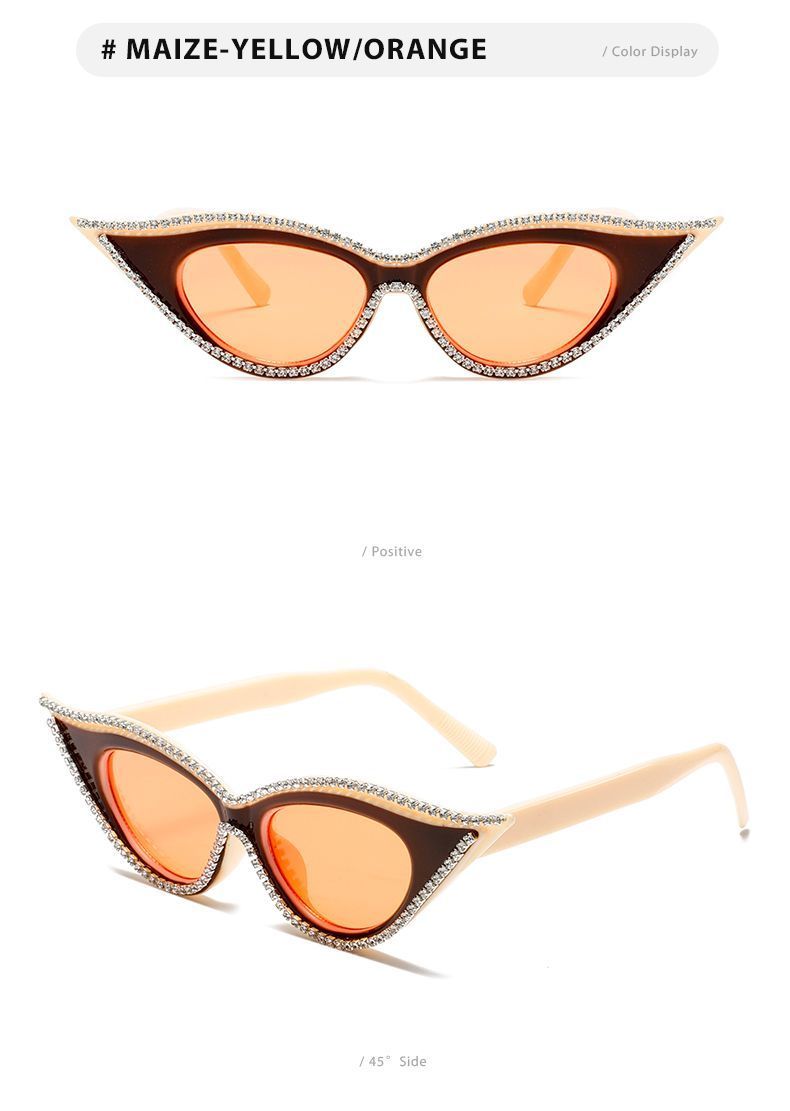 Occhiali da sole con montatura piccola e versatili da donna, modello Cat's Eye, con diamanti alla moda_voghion.com