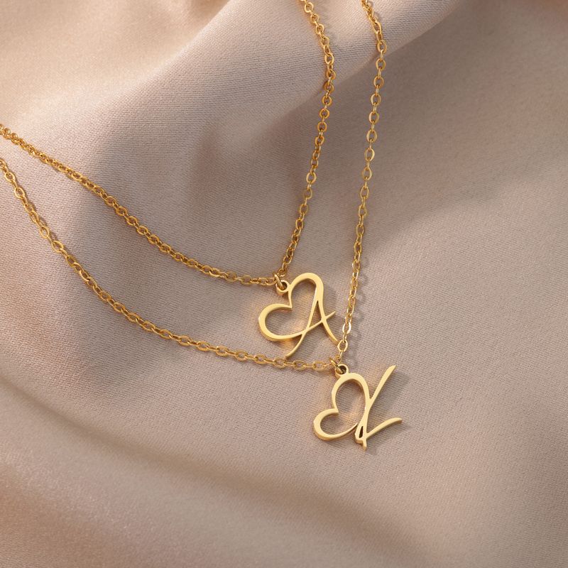 Ready Stock Initial Letter for Women Gold Color Stainless Steel Necklace Initials Heart Pendant Jewelry Birthday Gift collar_voghion.com