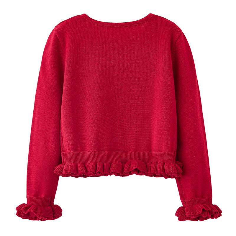 Cardigan in maglia con scollo a balze per bambine – Elegante top con scollo rotondo per primavera e autunno (3T-L, bianco/blu navy/rosso, morbido misto cotone per l'uso quotidiano)_voghion.com