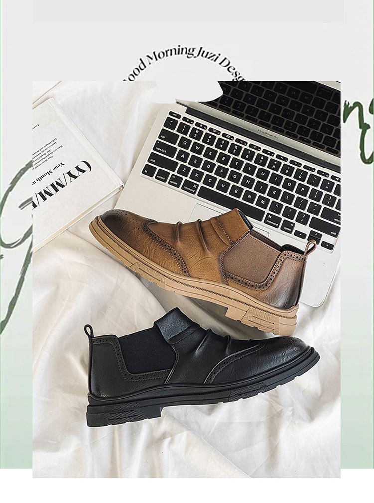 Voyage Autumn Winter New Brogue Shoes British Style Thick-soled Short Men's Casual Low-top Leather Boots Factory Direct Sales_voghion.com