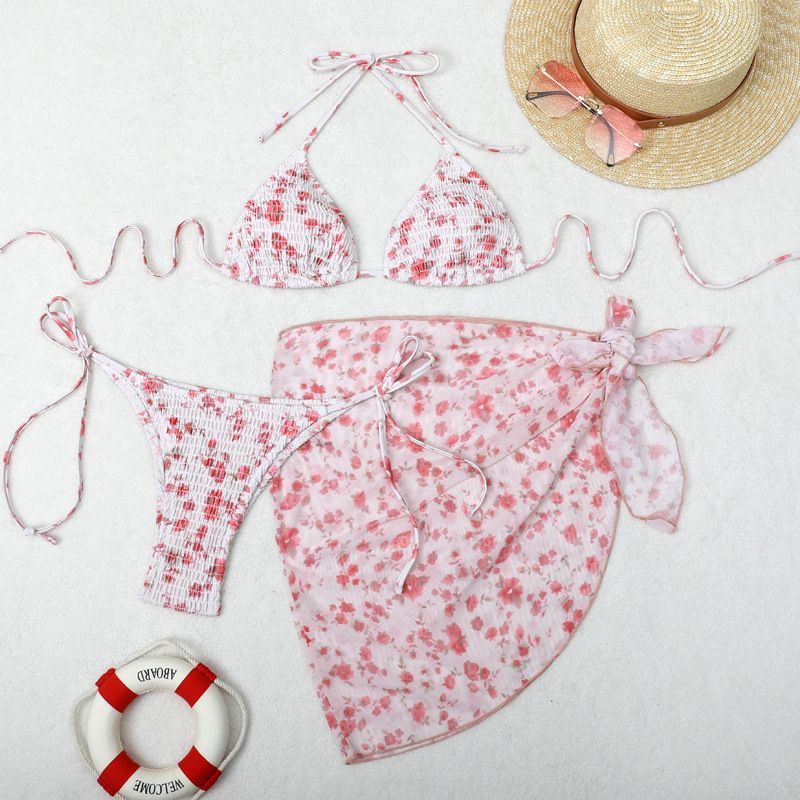 Vêtements pour femmes Jupe en gaze Fendue Bikini de Vacances Maillot de Bain Sexy Imprimé Bikini Ensemble Trois Pièces_voghion.com
