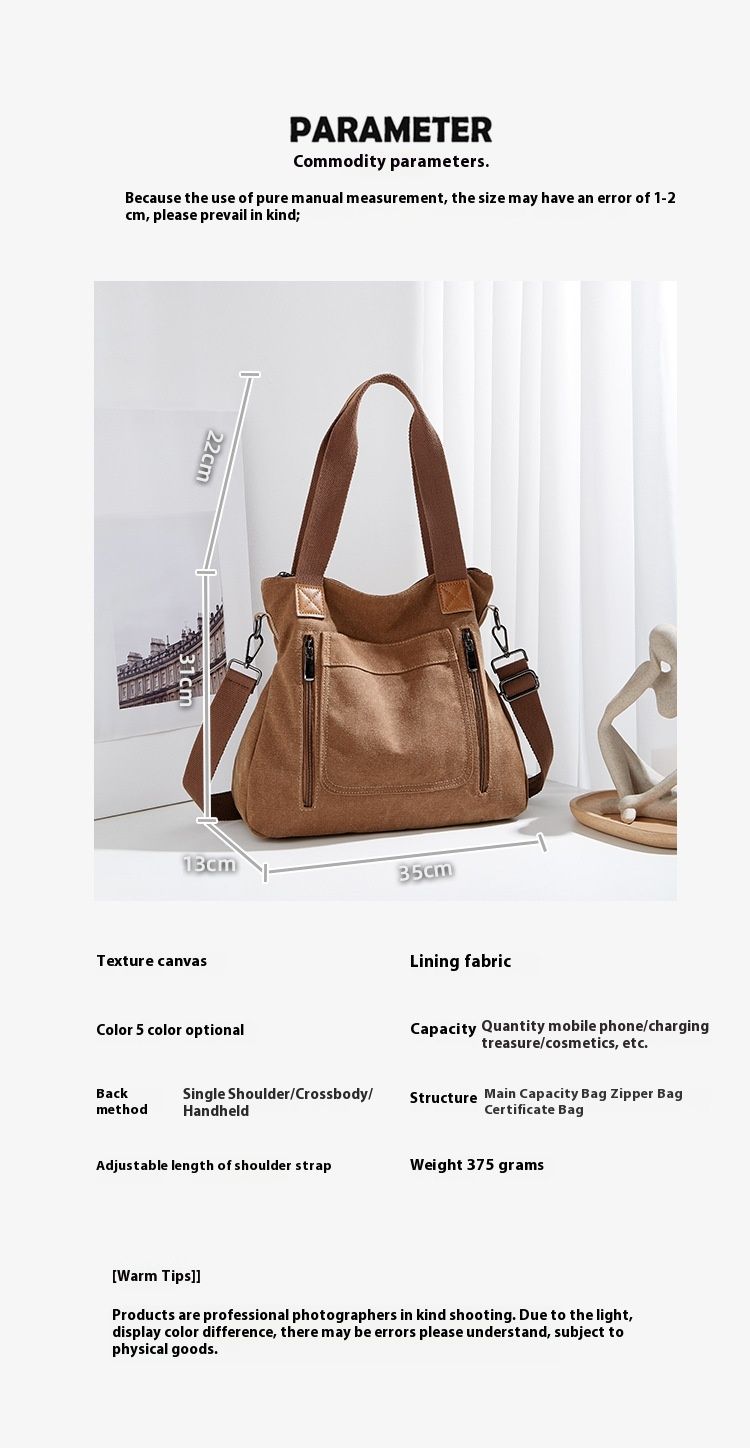 2024 Herbst und Winter Neue Canvas Handheld One Shoulder Damen Einfache Große Kapazität Multi Pocket Tote Umhängetasche_voghion.com