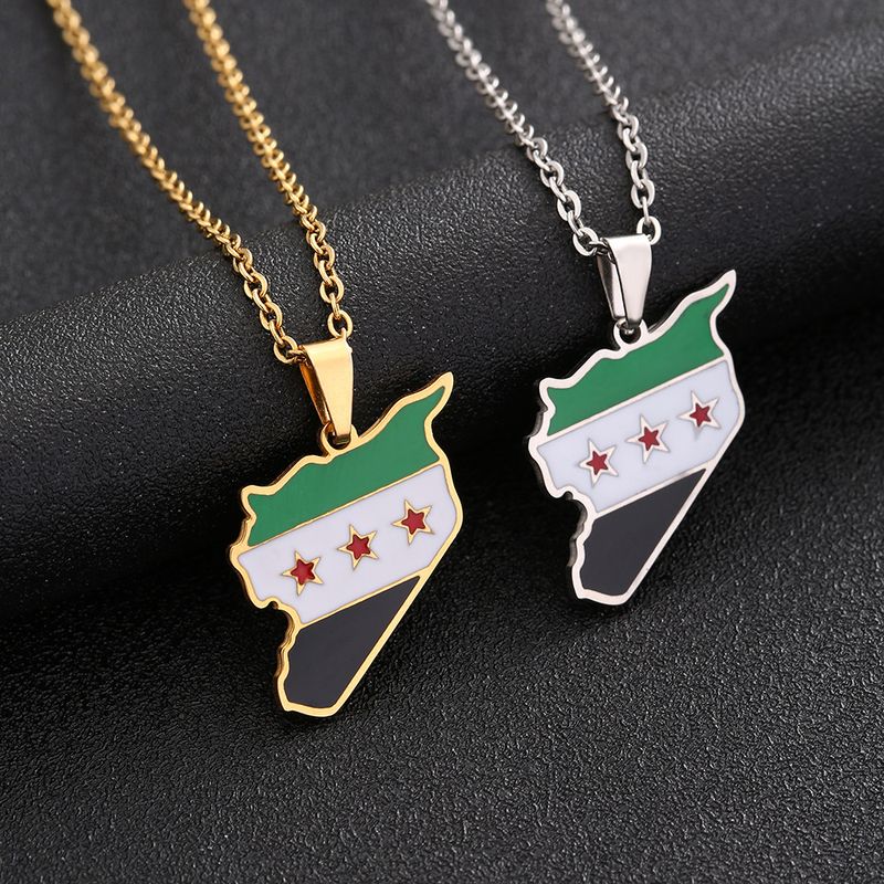 Collana con mappa e bandiera dell'esercito siriano libero in acciaio inossidabile, accessori per catene di maglioni per coppie da uomo e da donna_voghion.com