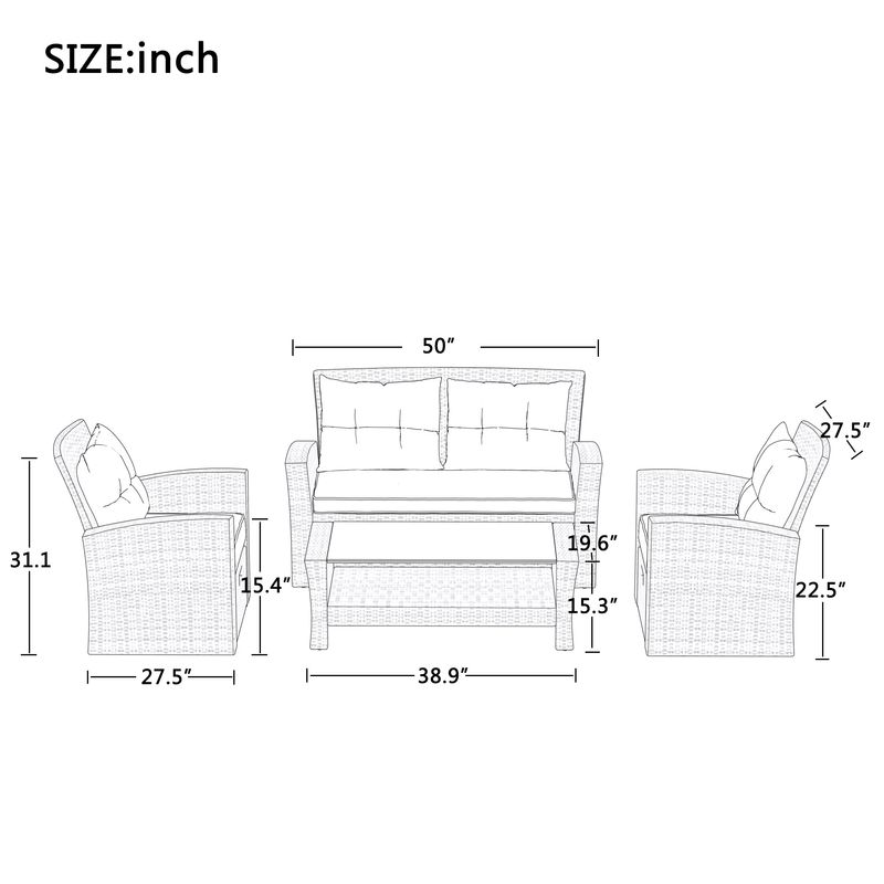 Patio Furniture Set; 4 Piece Outdoor Conversation Set All Weather Wicker Sectional Sofa with Ottoman and Cushions_voghion.com