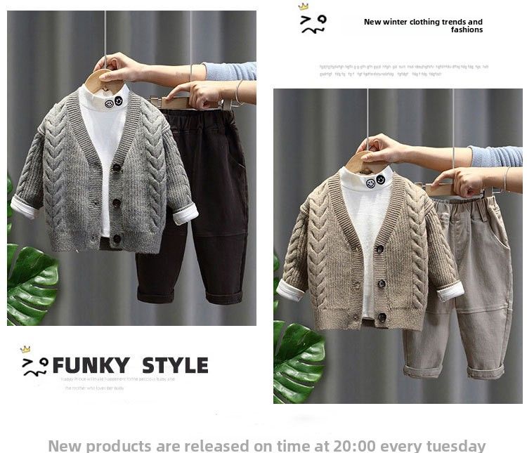 Ensemble trois pièces pour garçon, veste tricotée tendance pour enfant, pull pour bébé, printemps et automne_voghion.com