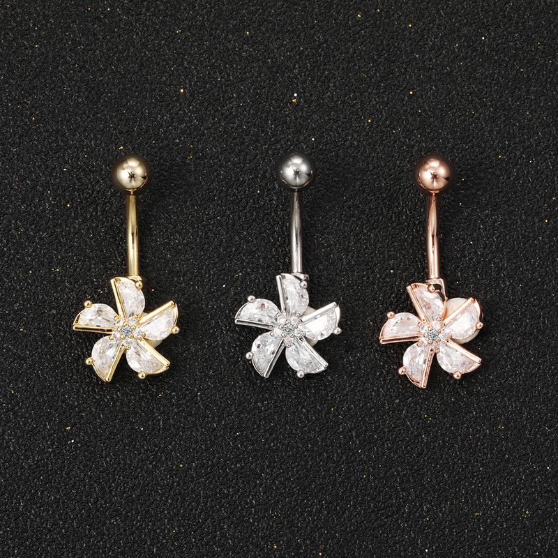 Piercing per ombelico floreale in zirconia cubica - Gioiello per il corpo in acciaio chirurgico 316L, design artigianale (14G/16G, ipoallergenico, confezione regalo inclusa)_voghion.com