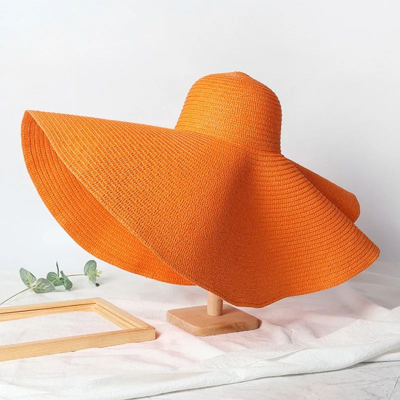 Strohhut mit extra großer Krempe für Damen, Sommer-Strandschutzhut, stylischer Sonnenhut für Fotoshootings_voghion.com