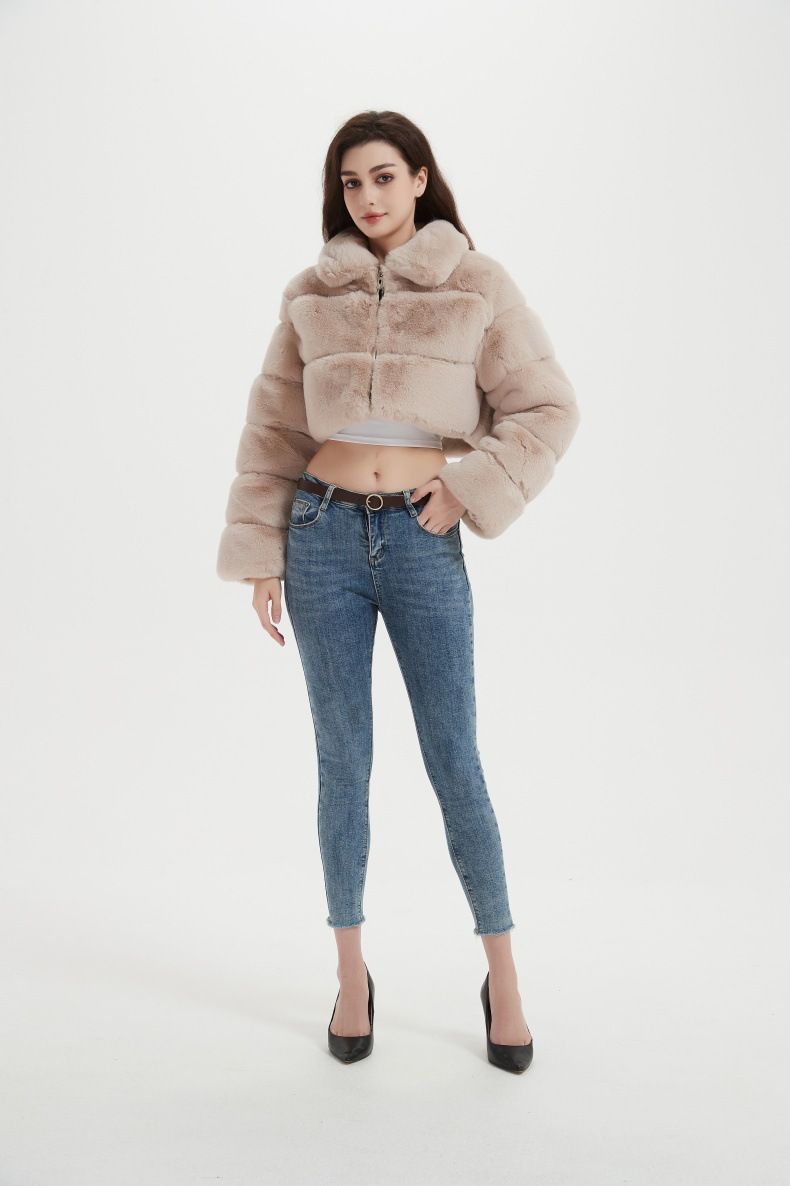 Women's Faux Fur Short Jacket - Cozy & Stylish Winter Outerwear With Faux Rabbit Fur Collar, Lightweight & Warm, Multiple Colors & Styles_voghion.com