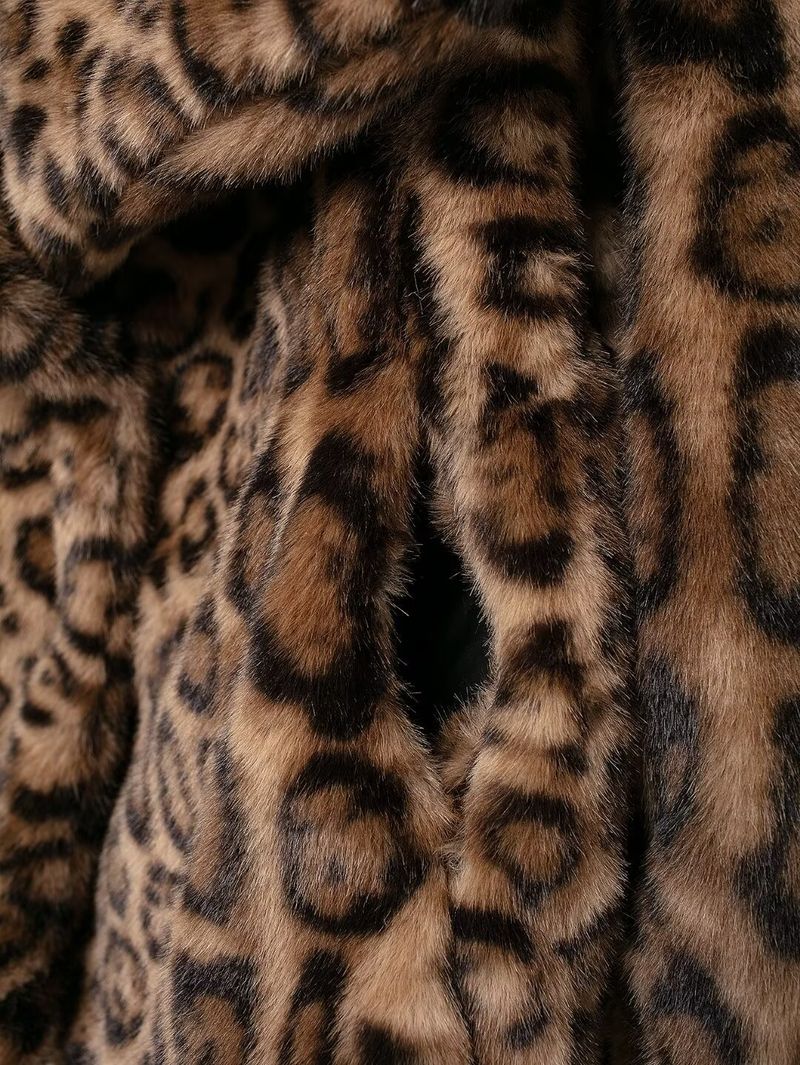 Cappotto in pelliccia sintetica con stampa leopardata - Giacca invernale corta con misto spandex (XS/S/M/L)_voghion.com