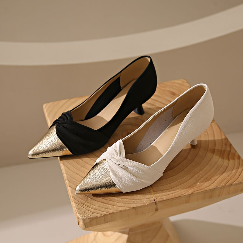 Pointy high-heeled temperament shallow mouth small design single shoes French style thin heel_voghion.com