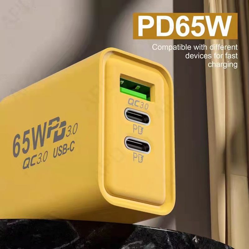 Caricabatterie per cellulare multiporta USB doppio TIPO C da 65 W + adattatore PD US, EU, UK_voghion.com
